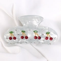 Gray marble acrylic hair claw clip with red cherry design and sparkling rhinestones - Marble / Silver