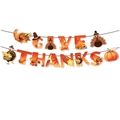 Thanksgiving party banner featuring Give Thanks lettering with pumpkin and turkey motifs - Thanksgiving Banner