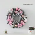30cm pink Christmas wreath with snow needles, ribbon bows and ornaments for door decor - 30cm Pink Wreath