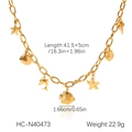 Detailed size chart for gold ocean-themed necklace with starfish and shell charms - Marine Life Collection Pendant Necklace (HC-N40473)