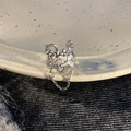Silver ear cuff with cubic zirconia cross and long chain fringe on ceramic dish - MY31118-Silver Cross Chain Tassel Single