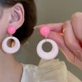 Pink dopamine flower earrings with resin beads and dangling hoops for summer fashion - Pink Sweet Hoop (42# Silver Needle)