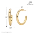 Detailed dimensions of gold S925 sterling silver C-shaped hoop earrings on white background - Diameter 30MM / 925 Silver Gold Plated - 30MM