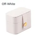 Mini beige PU jewelry travel case with Saffiano texture and round gold button closure - Tofu Box White