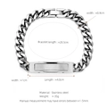 Silver stainless steel Cuban link ID bracelet with 20.5cm length and blank plaque - Silver (W-9-4)
