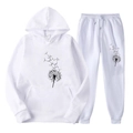 Ensemble de survêtement blanc en polaire pour hommes et femmes avec motifs pissenlit - S(L) / Haut Et Bas / Blanc 1