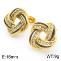 Square crisscross earrings with gold metal base, black enamel, and white cubic zirconia - Gold Black Cross Style (KE115085-K)