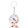White enamel keychain with purple arrow and diverse activity icons for mood management - Communication Aid Keychain / Daily Status B Keychain