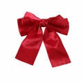 Large red satin bow hair clip with elegant long streamers and silky finish for women - Duckbill Clip-Z227 / Burgundy