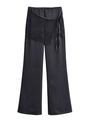 Detail der schwarzen High-Waist-Hose mit Spitzen-Overlay und seitlichem Schleifenakzent - XS / Schwarz