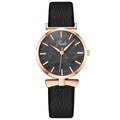 Elegant women's quartz watch with leaf pattern dial and rose gold bow accent on black strap - Black
