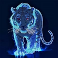DIY diamond painting featuring a majestic blue tiger with glowing red eyes on velvet canvas - Blue Light Tiger / 20x30cm