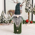 Gnome wine bottle cover with green felt base and black-green plaid hat for Christmas - Green Forest Man (G-JT58) / Green