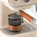 Black stainless steel coffee cup with wooden sleeve and Americano text - Cup + Wood Sleeve / Black