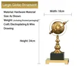 Large golden globe desk ornament with brushed plating finish and black base, 34cm height - Gold Large Style (0058 Large Globe)