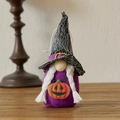 Purple Halloween gnome doll with long braids, witch hat and pumpkin motif for decoration - Braid Style A