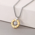 Silver box chain necklace with a gold and silver octagonal compass pendant - Gold and Silver Contrast Rivet Compass Pendant (KN287528-AQ)