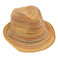 Λεπτομέρεια από πολύχρωμο ψάθινο καπέλο fedora με ρίγες και ρουστίκ σχοινί κάνναβης - Ένα μέγεθος / Πολύχρωμο