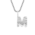 Silver stainless steel box chain necklace featuring a textured letter M initial pendant - M-Steel Color