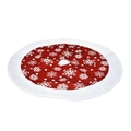 Red Christmas tree skirt with white snowflake patterns and plush faux fur trim, 100cm - 100CM Red White Edge Tree Skirt