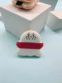 Cute cartoon marshmallow makeup puff with grumpy face and red ribbon accent - Ghost 1 (Red Ribbon)