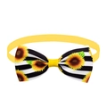 Detail of sunflower print dog bowtie with black and white stripes and yellow webbing - Striped Sunflower