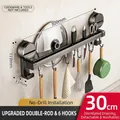 Wall-mounted kitchen suction rack with 6 hooks and knife holder, 30cm black finish - Double Bar 30cm/6 Hooks/Gun Grey