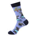Purple cotton crew socks featuring cartoon elephant patterns and deep blue toe detail - Purple Elephant Style (1131)