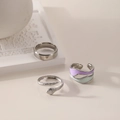Three-piece titanium steel ring set with silver finish, snake texture and enamel wave bands - J636-Snake Glossy Silver 3-Piece Set