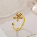 Adjustable gold flower ring featuring pink and white micro-paved cubic zirconia - Adjustable Open / 【J535】Gold Pink White Gemstone Flower Ring
