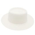 Detailed view of the fine weave pattern on a minimalist white straw boater hat crown - One Size / White
