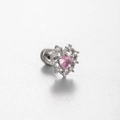 Silver steel heart stud earring with pink crystal and clear stone halo, screw back - Heart Surround Zircon Style (A136-3#)