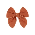 Handmade caramel linen fabric bow hair clip for toddlers with refined stitching finish - Caramel color