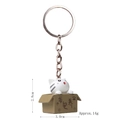 3D cartoon white cat in box keychain with minimalist 2.8cm PVC pendant design - Keychain / Seeking Adoption Red-Mouth White Cat