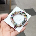 Elastic crystal beaded hair tie and bracelet in colorful design with handmade tag - Colorful