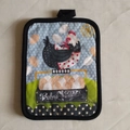 Country-style cotton baking mat featuring hen and egg print with black piping - Hen