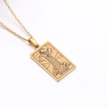 Golden tarot card necklace with The Tower XVI engraving and minimalist rectangular pendant - The Tower