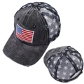 Vintage washed dark grey ponytail baseball cap with US flag patch and star mesh - Black / Adjustable