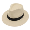 Chapeau Panama classique en paille beige pour homme avec ruban noir, style jazz solaire - Taille unique / Poche zippée