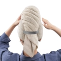 Beige thick microfiber hair towel wrap with grey elastic strap for fast drying - Khaki