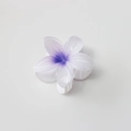 Detail of the 8cm white and purple gradient plumeria flower hair claw clip with a resin texture - Glossy White Purple Gradient