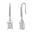 S925 sterling silver drop earrings with emerald cut cubic zirconia in silver finish - Lze18-p