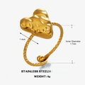 Golden stainless steel heart ring with hammered texture and 18K gold plating - Golden Heart Ring / Gold
