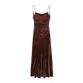 Elegante vestido de tirantes en terciopelo marrón con cuello desbocado y corte ajustado - XS / café