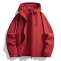 Waterproof hooded outdoor jacket for men and women in vibrant red with zip pockets - Vermilion Red
