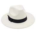 Detail view of white felt fedora hat featuring a classic black ribbon and soft texture - Off White