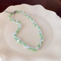Collier double rang avec perles d'eau douce blanches et perles vertes translucides - Collier N° 52 - Vert