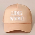Trucker καπέλο σε χρώμα βερίκοκο με λευκό κέντημα LONG WKND και διαπνέον πλέγμα - Ένα μέγεθος / Χακί