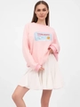 Rosa Sweatshirt mit blauem Grafikdruck und weißem Faltenrock im Set für Damen - S / Dünner Stil / Rosa