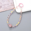 Rosa und klare facettierte quadratische Perlen-Handykette mit robustem Plastikclip - Anhänger / Quadratischer Perlen Anhänger Rosa (K2903)